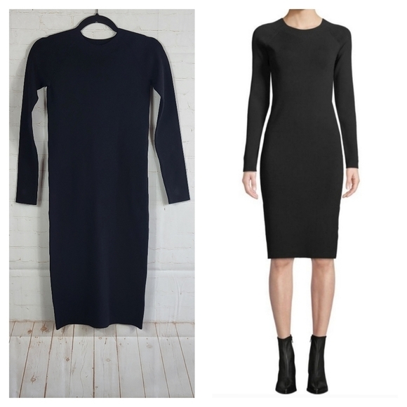 Vince Preppy Fall Ribbed Long Sleeve Sweater Knit Bodycon Midi Dress Black XS - Picture 2 of 12